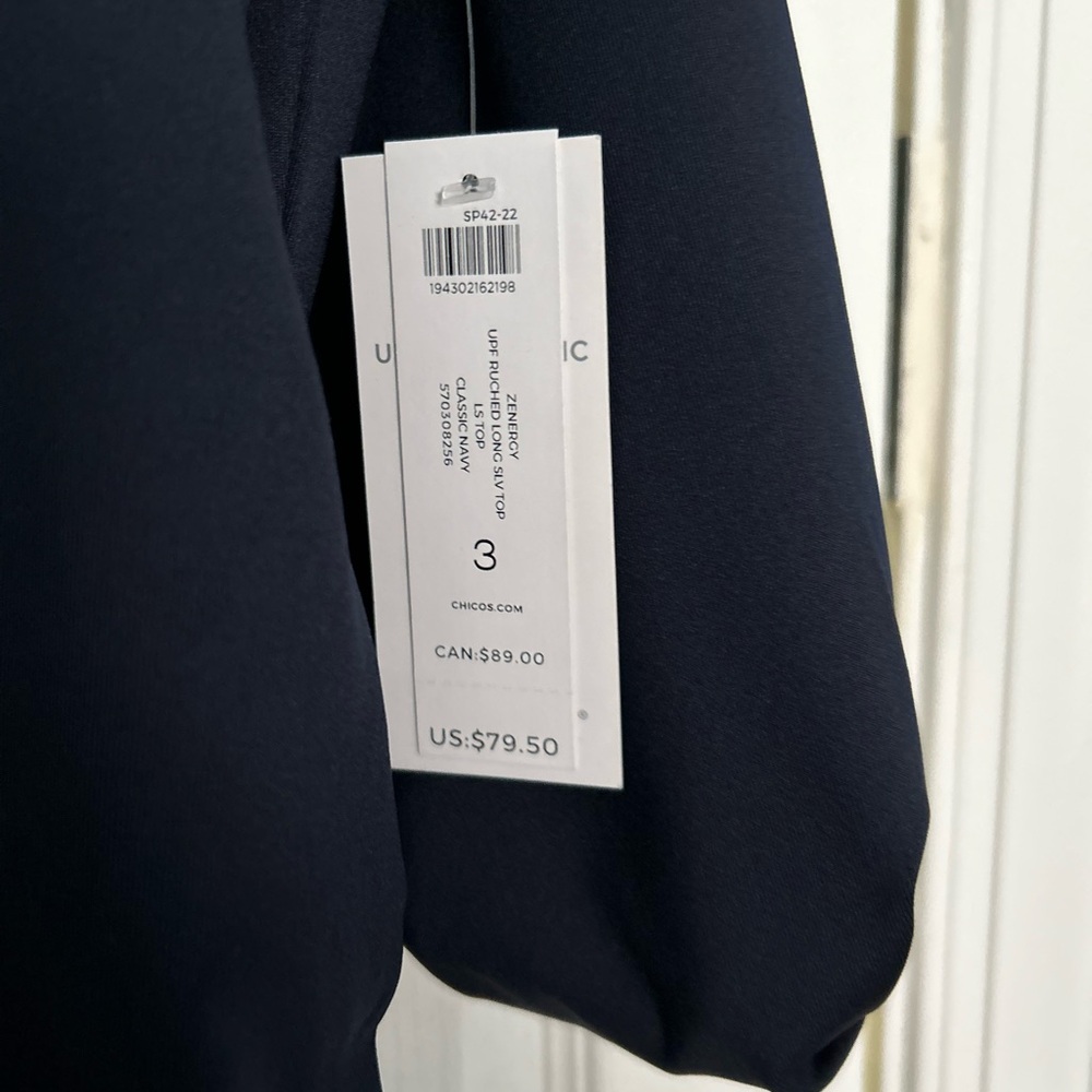 Chico's NWT Zenergy navy/navy-stripped zipper-pullover top in Size 3 (16/18). - Picture 3 of 7